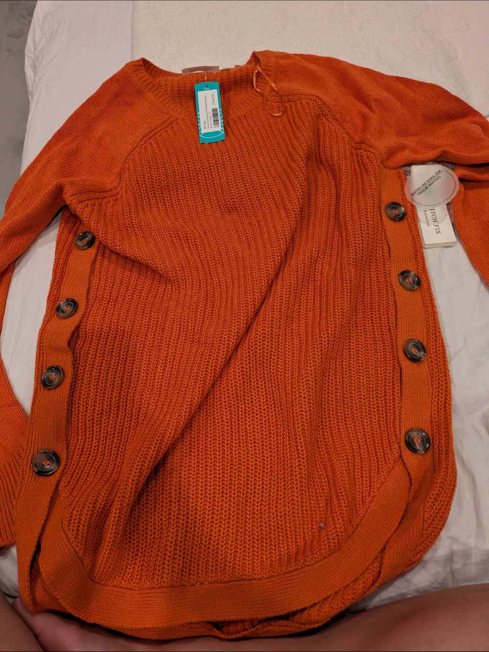 RD Style Orange Side-Button Knit Cardigan
